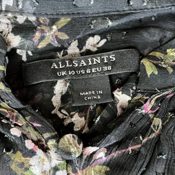 NWOT AllSaints women's Lara chiffon Shirt buttons closure Black Blouse Size 6 - Picture 9 of 14